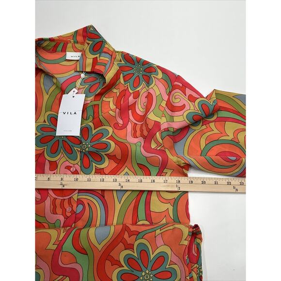 Vila Violy EU36 Petite (US 6) Midi Shirt Dress Floral Tomato Purée Retro NWT - Picture 10 of 11